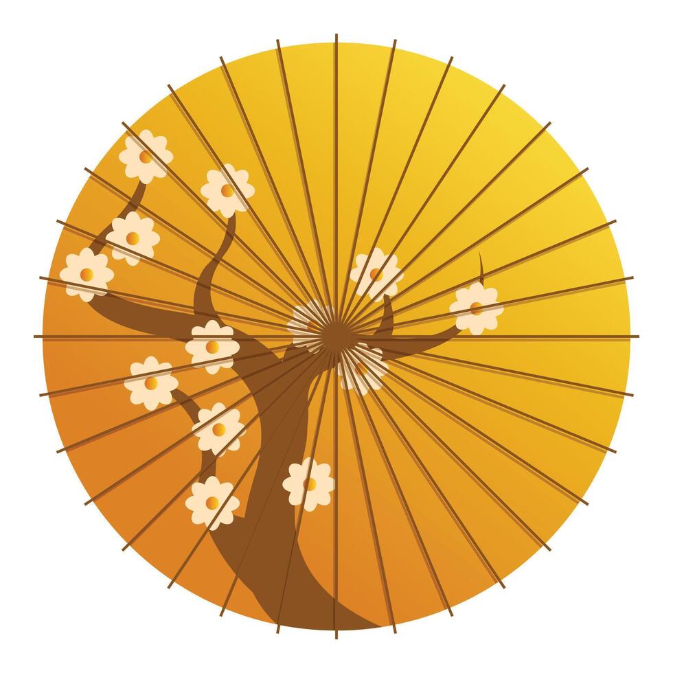 Traditional yellow japanese parasol with cherry tree branch design on it vector