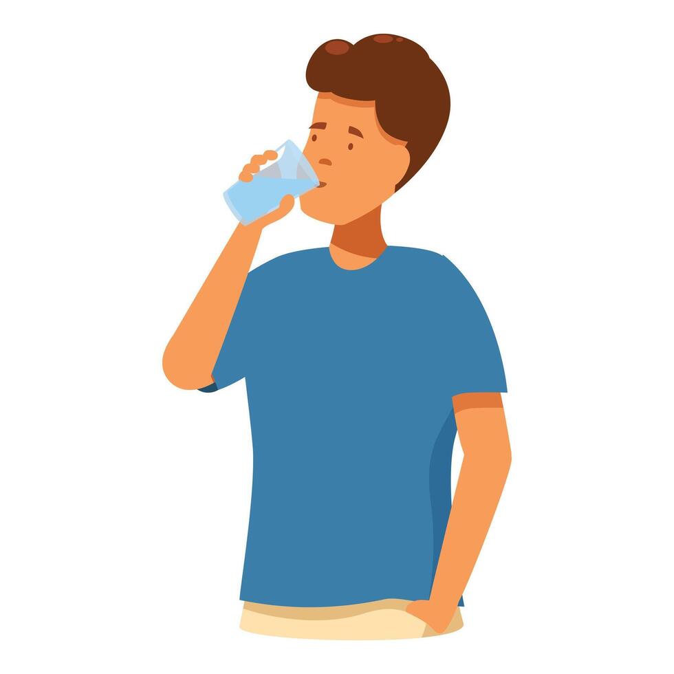 Young man drinking water from glass, refreshing and healthy lifestyle concept vector