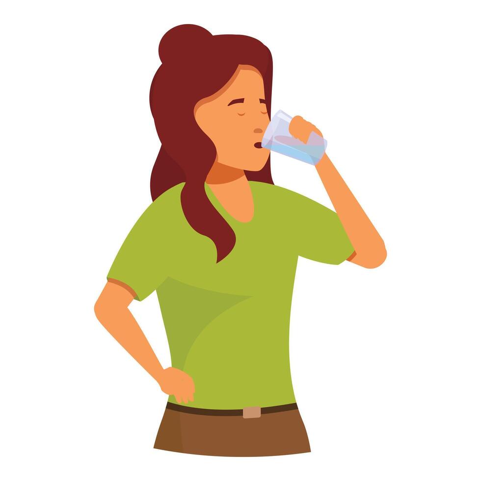 Young woman drinking water from glass, staying hydrated vector