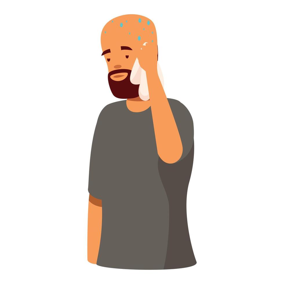 Man is suffering from heat and wiping sweat vector