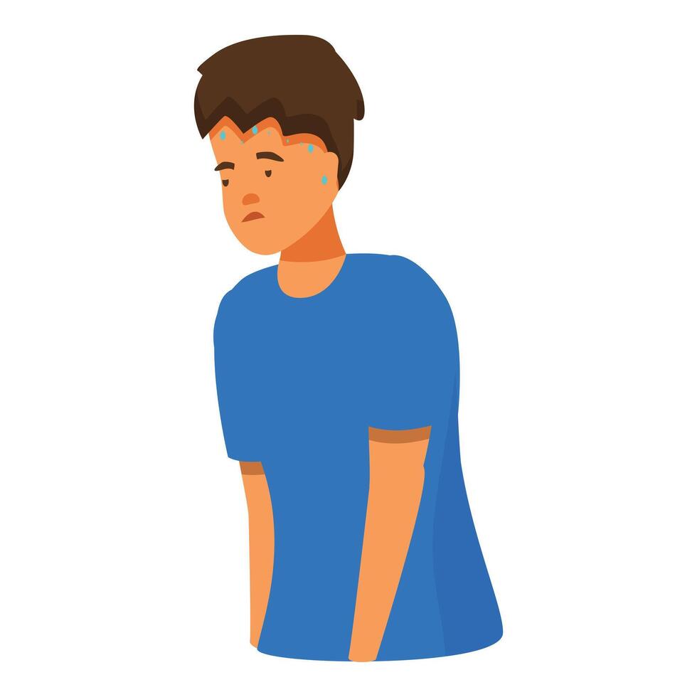 Young man sweating feeling fever symptom vector