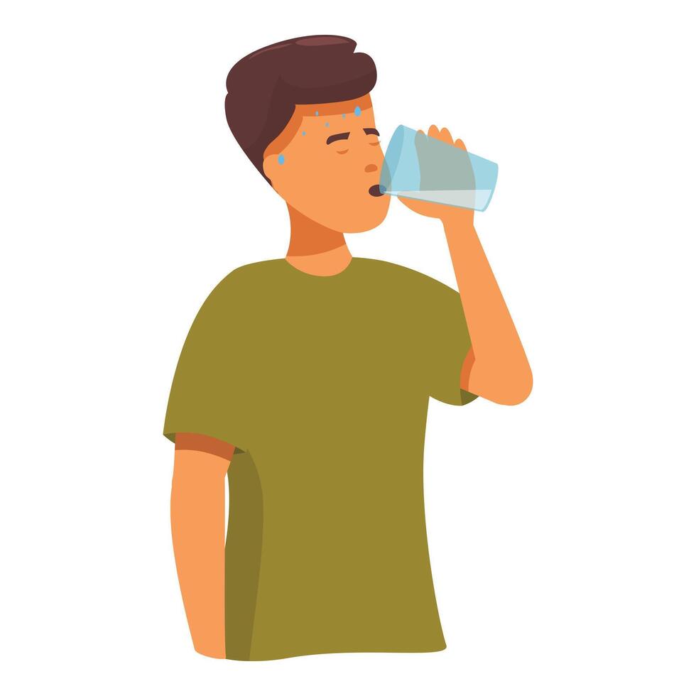 Sweating man drinking water glass refreshing vector