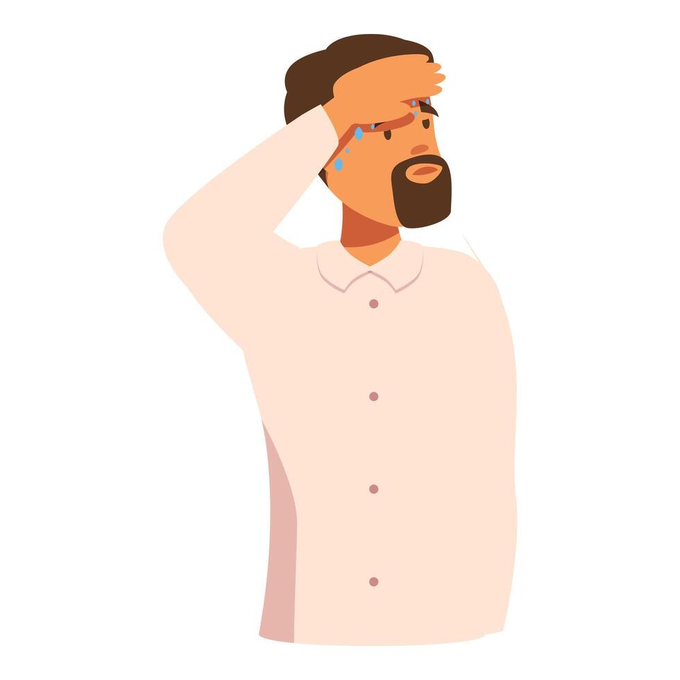 Exhausted businessman touching his forehead feeling dizzy and sweating vector
