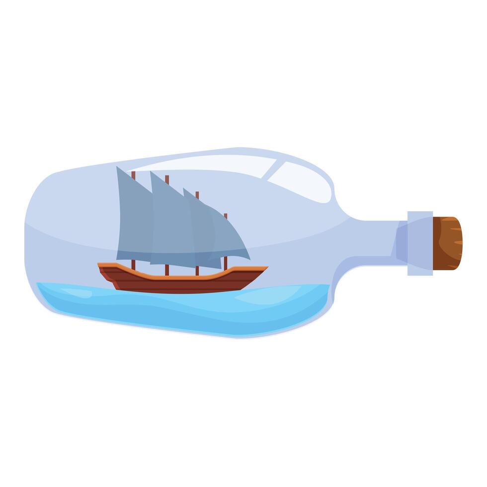 Ship in a bottle floating on blue water with cork stopper vector