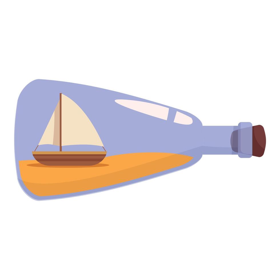 Sailboat sailing inside a glass bottle resting on sand vector