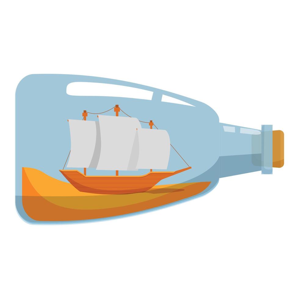 Ship in a bottle resting on sand inside a glass bottle vector