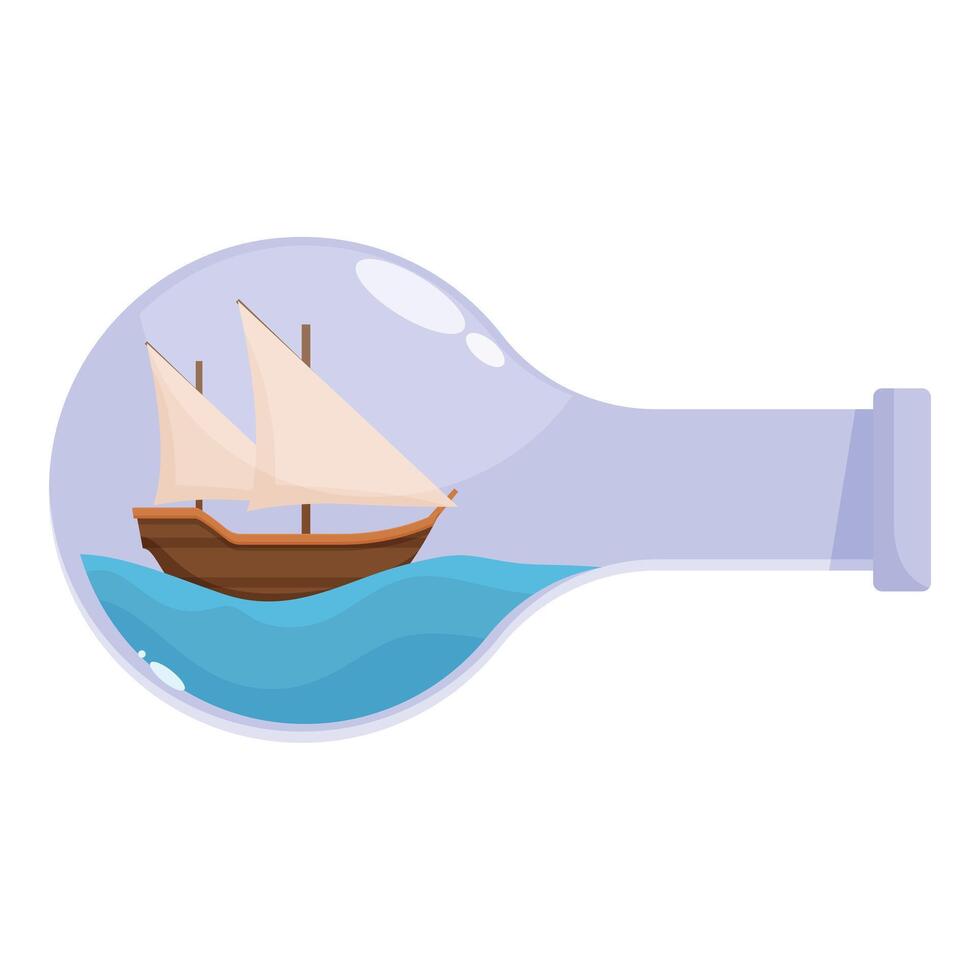 Sailboat sailing on blue ocean waves inside a glass bottle vector