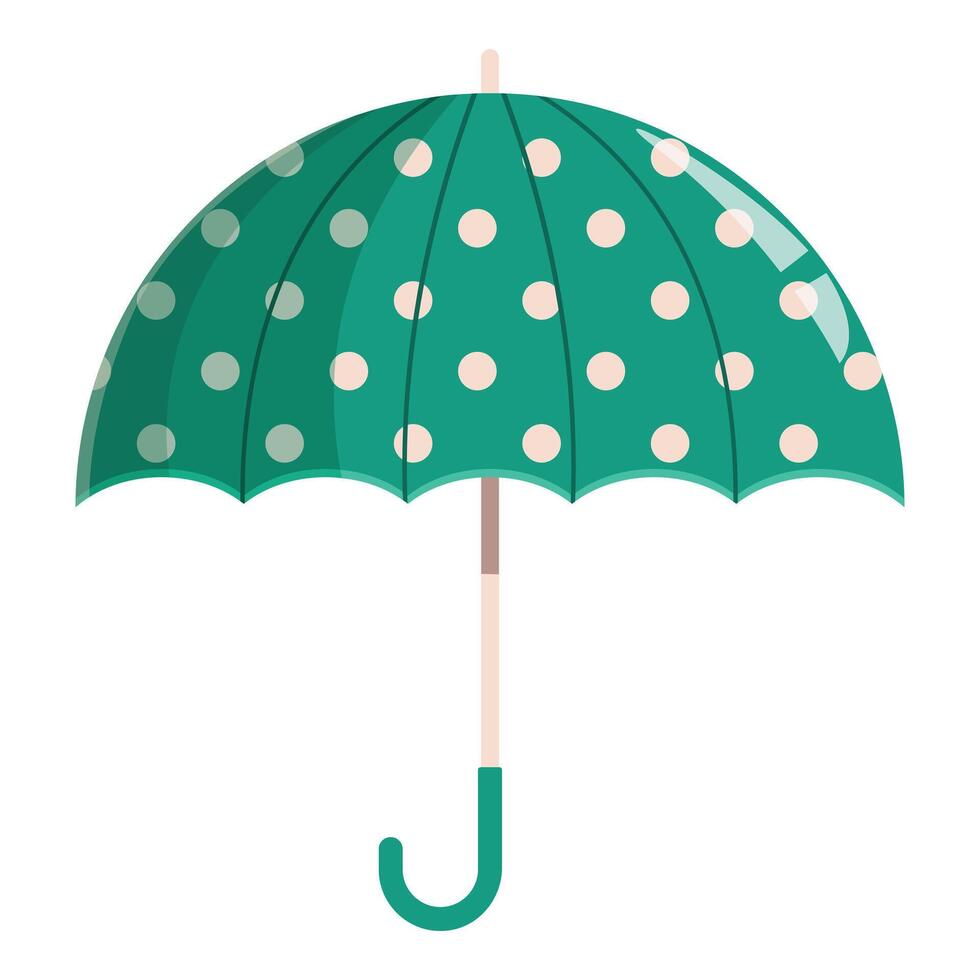 Green umbrella with white polka dots protecting from rain vector