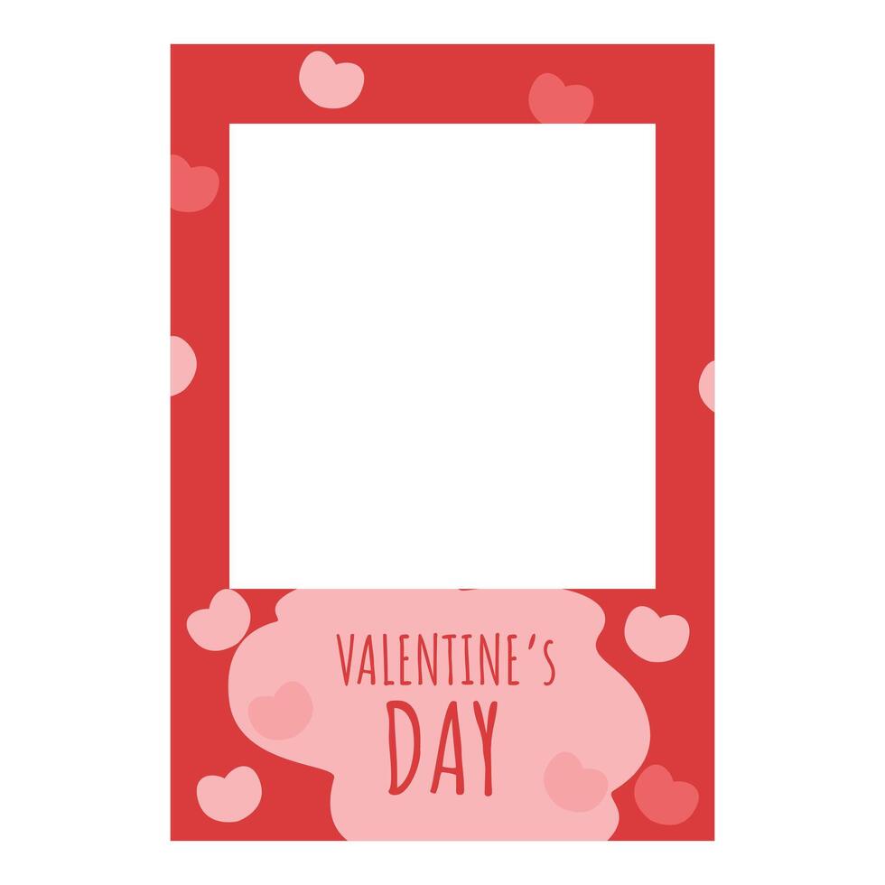 Valentine's day photo frame with red background and pink hearts vector
