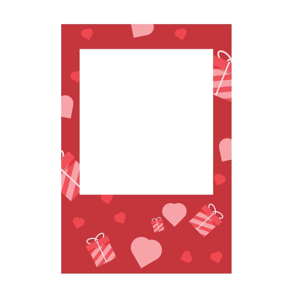 Red valentine's day border design featuring gifts and hearts vector