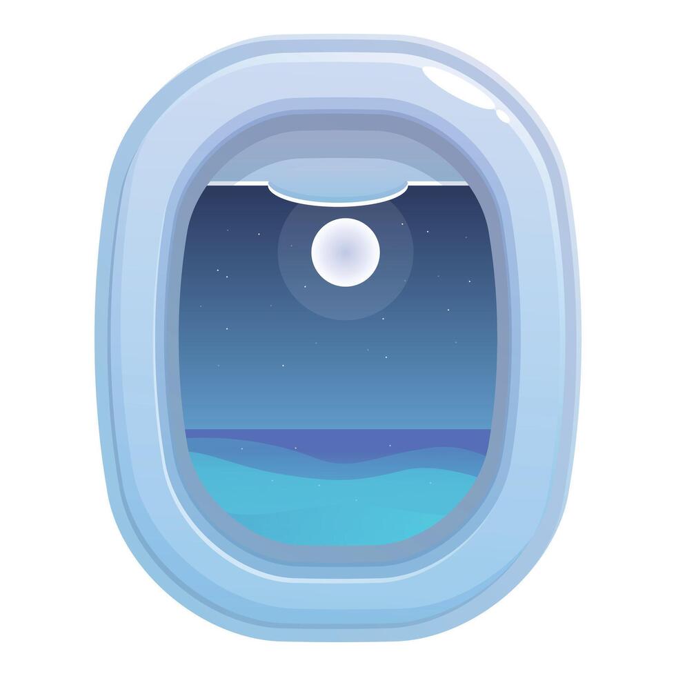 Airplane window showing night sky with moon and ocean vector
