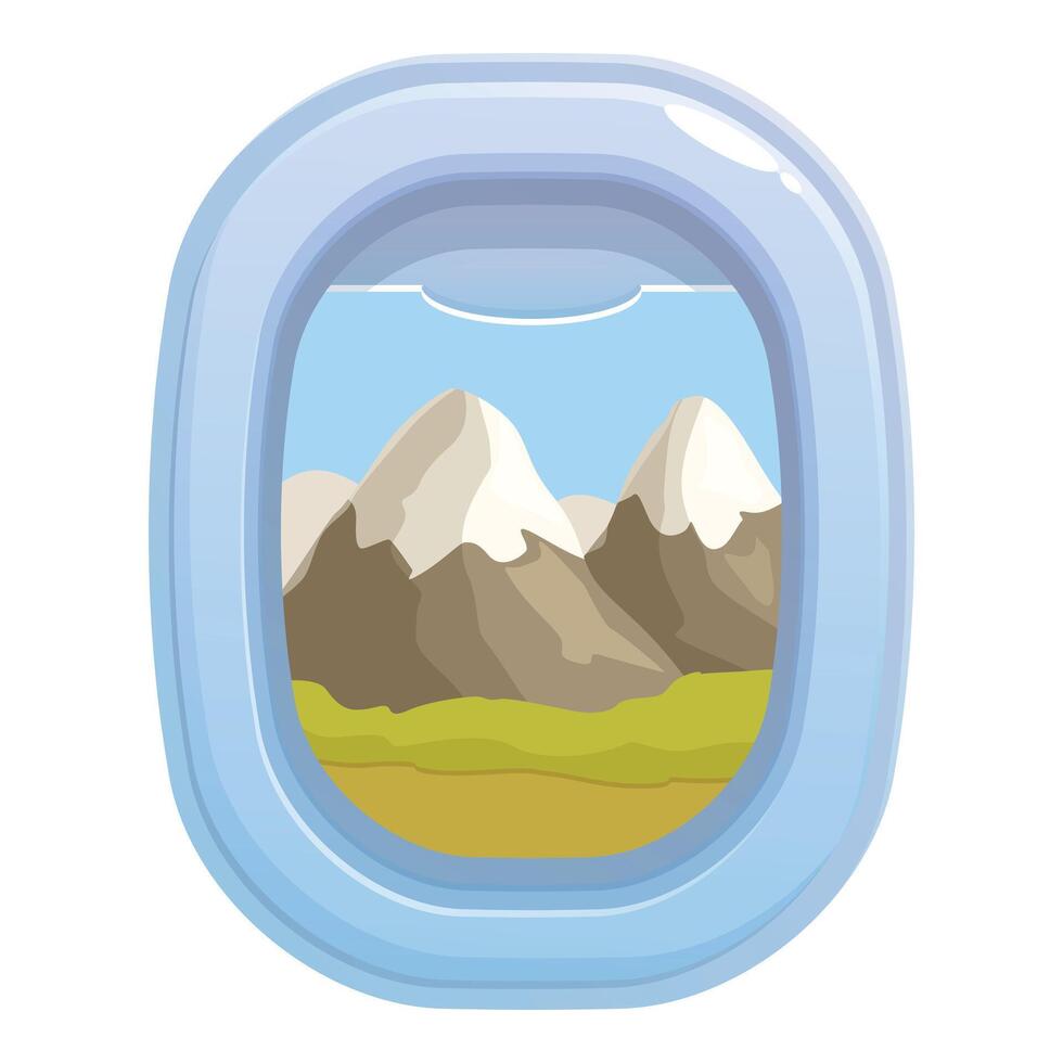 Airplane window showing mountain landscape with snowcapped peaks vector