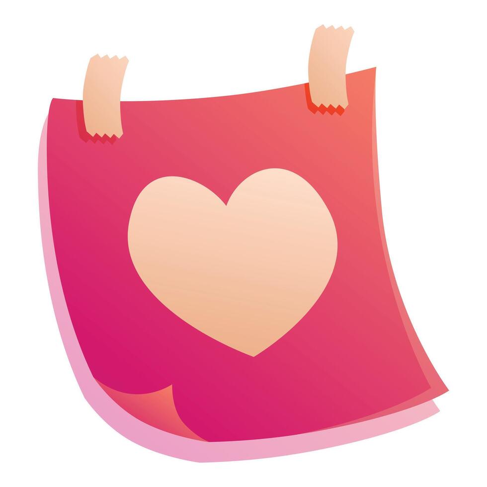 Pink paper note glued with adhesive tape featuring a heart shape vector