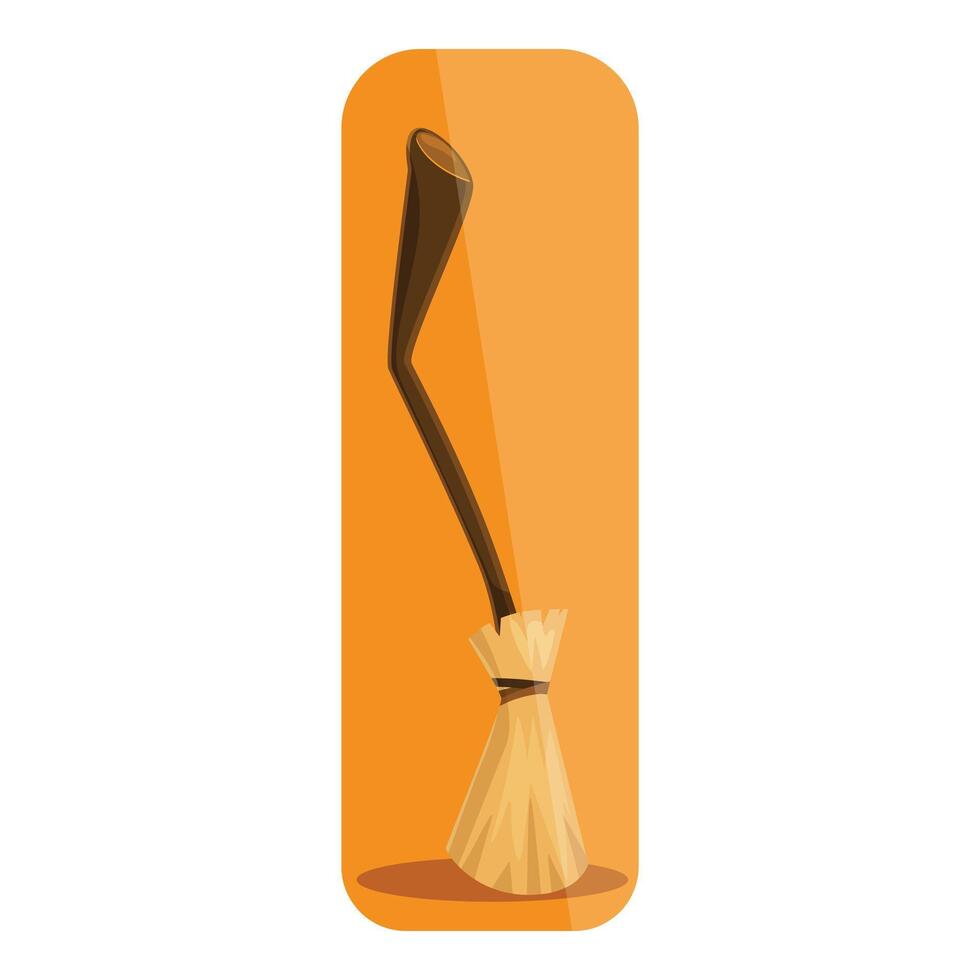 Cartoon witch broom leaning on orange background vector