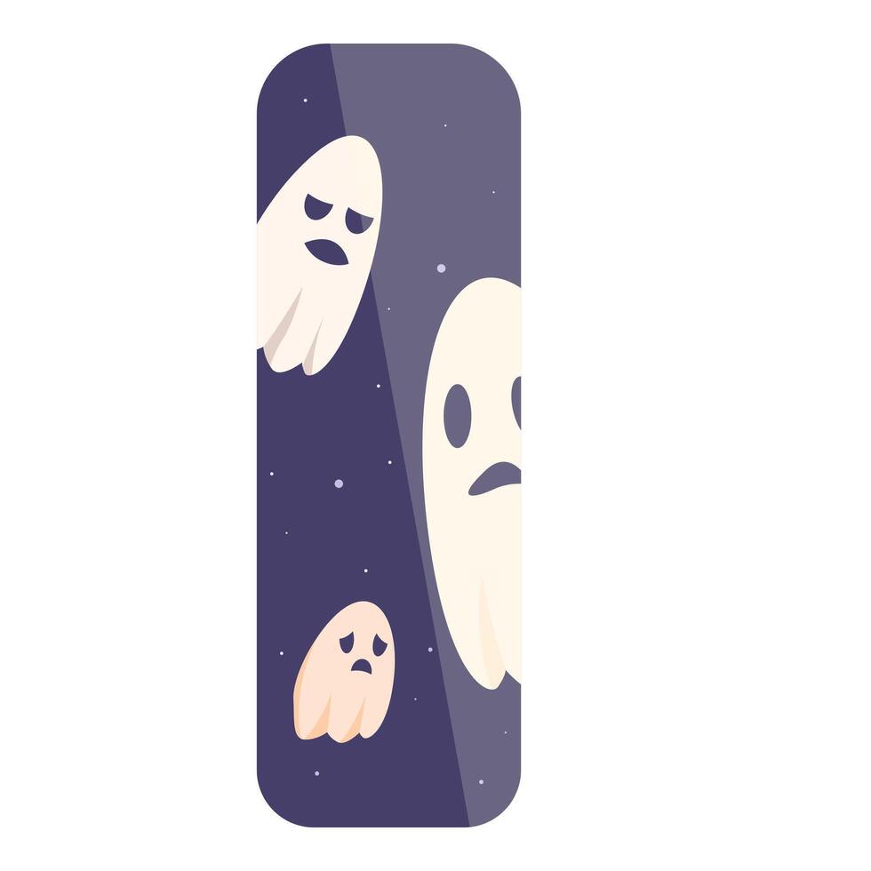 Three white cartoon ghosts floating on dark blue background with stars vector