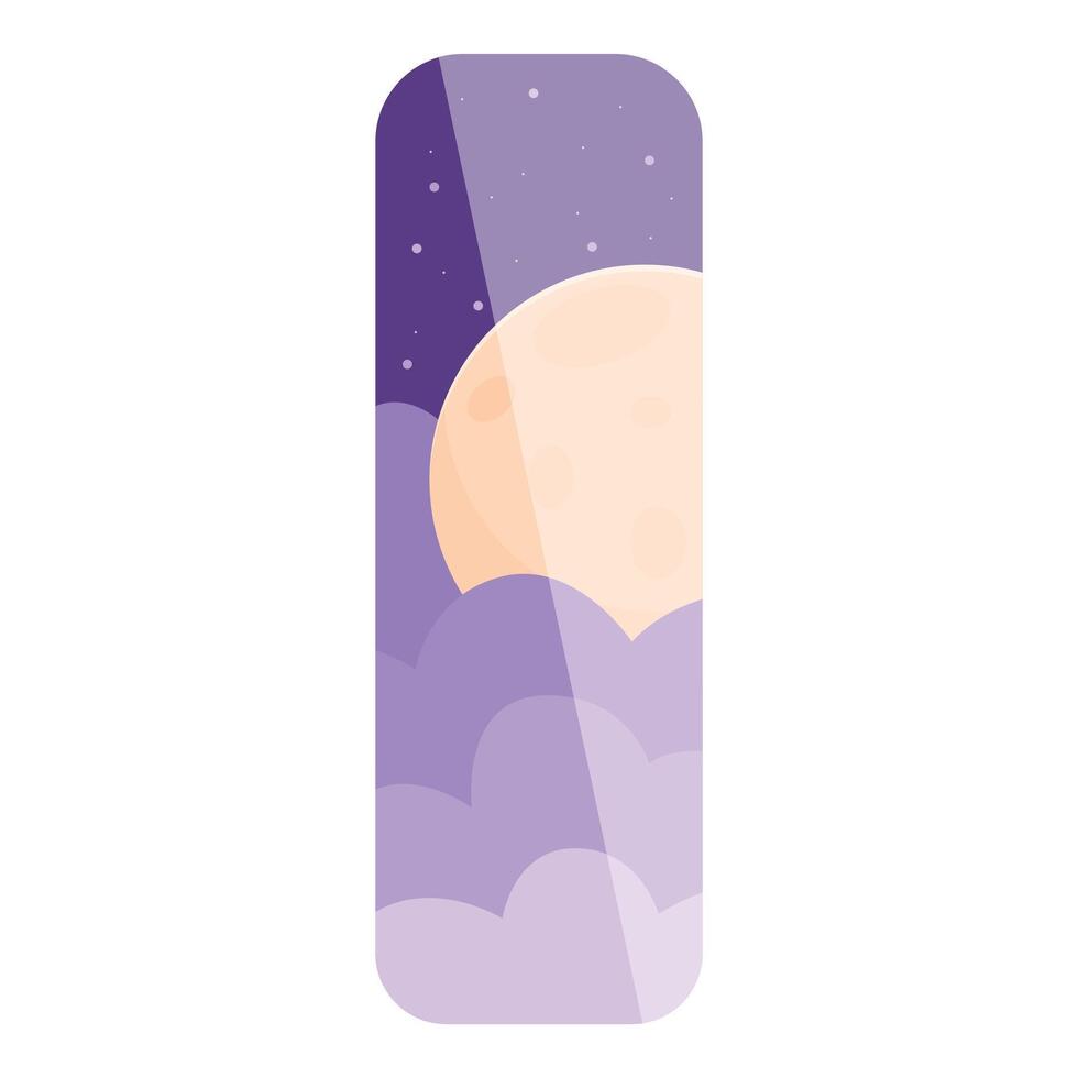 Full moon shining through purple clouds on a starry night bookmark template vector