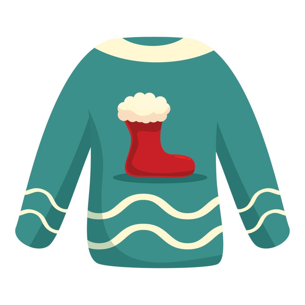 Green christmas sweater featuring a red stocking with white trim vector