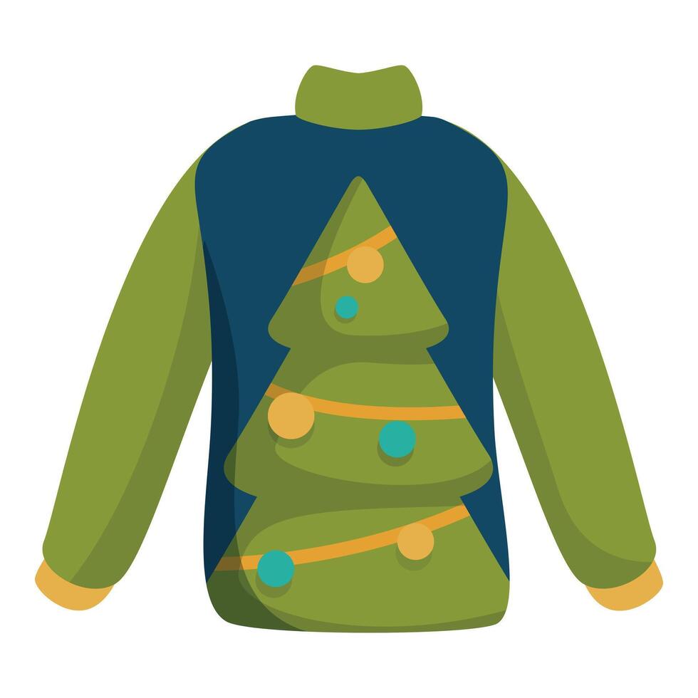 Green christmas sweater featuring decorated christmas tree vector