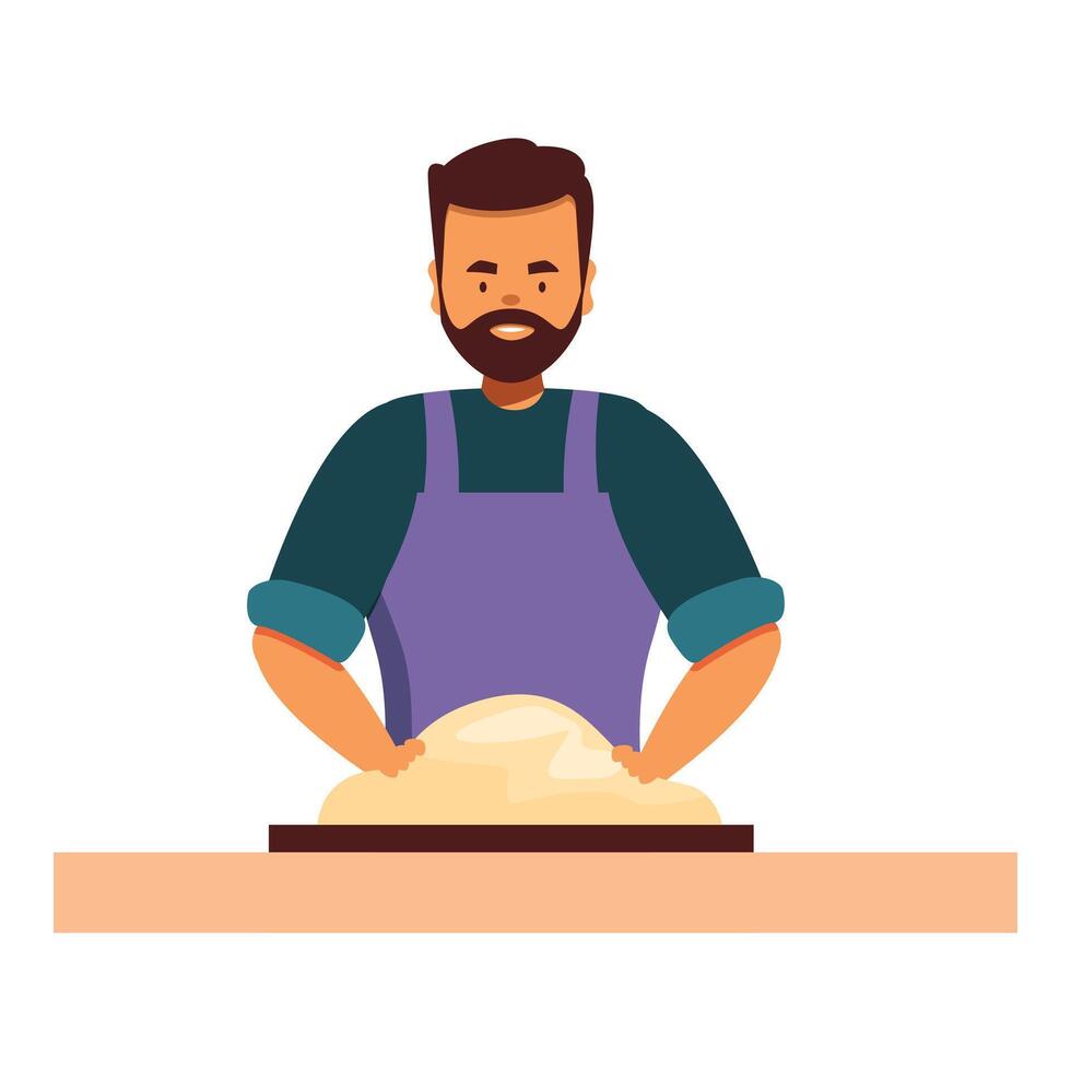 Baker kneading dough for bread making in bakery shop vector