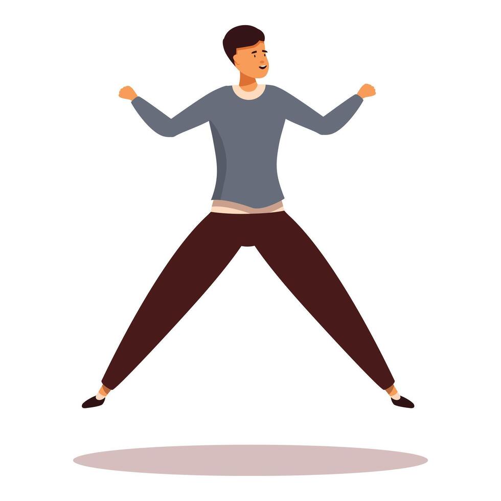 Happy man jumping spreading legs and arms achievement concept vector