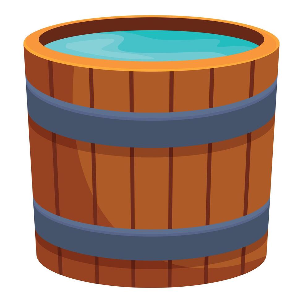 Wooden bucket holding water, container for liquid storage vector