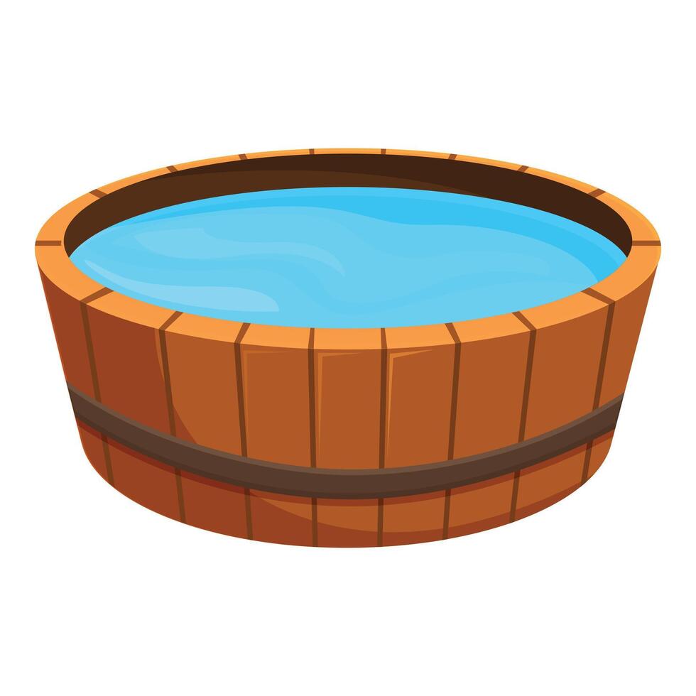 Wooden tub holding clean water for bathing and relaxing vector