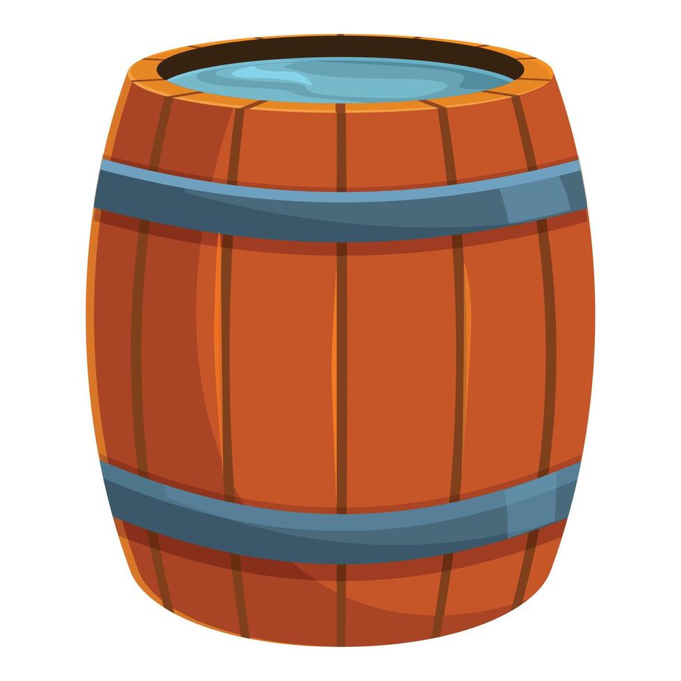 Wooden barrel filled with water for farm needs vector