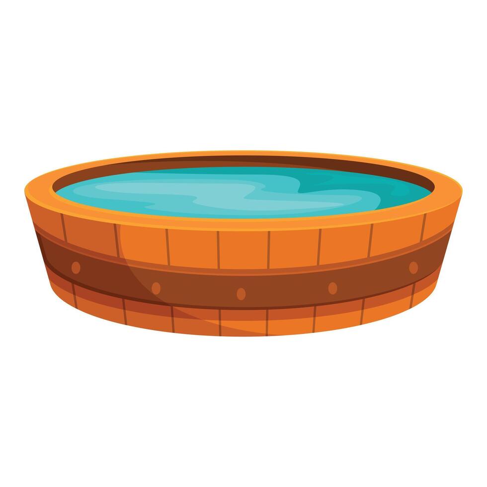 Round wooden tub filled with water for relaxing vector