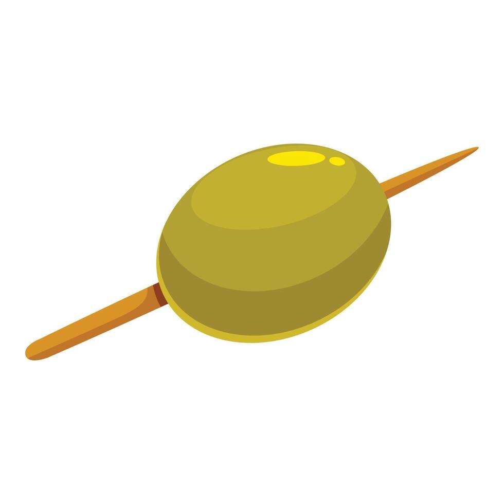Single green olive impaled on a cocktail stick vector