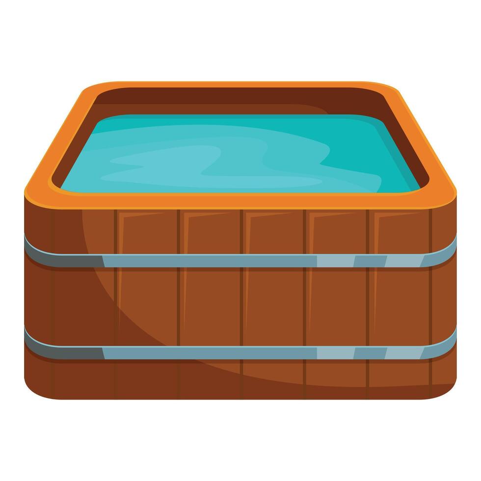 Square wooden hot tub filled with water relaxing vector