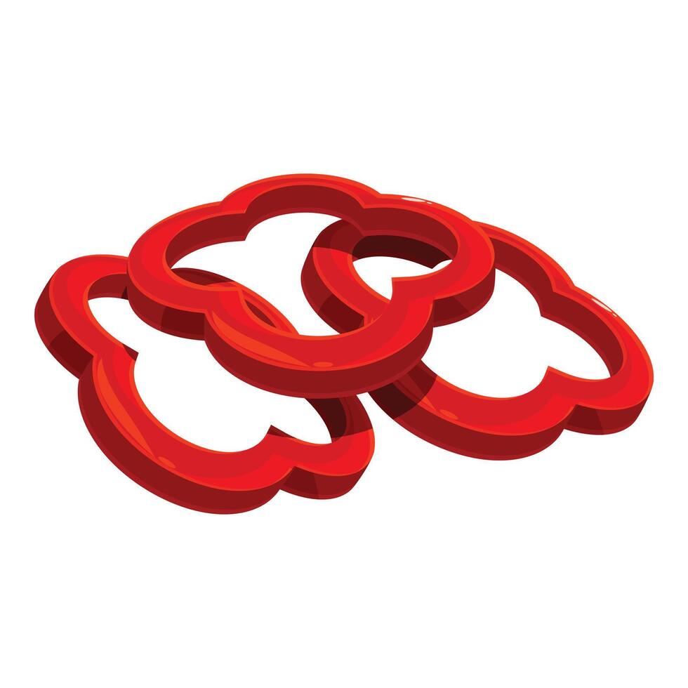 Sliced red bell pepper rings floating on white background vector