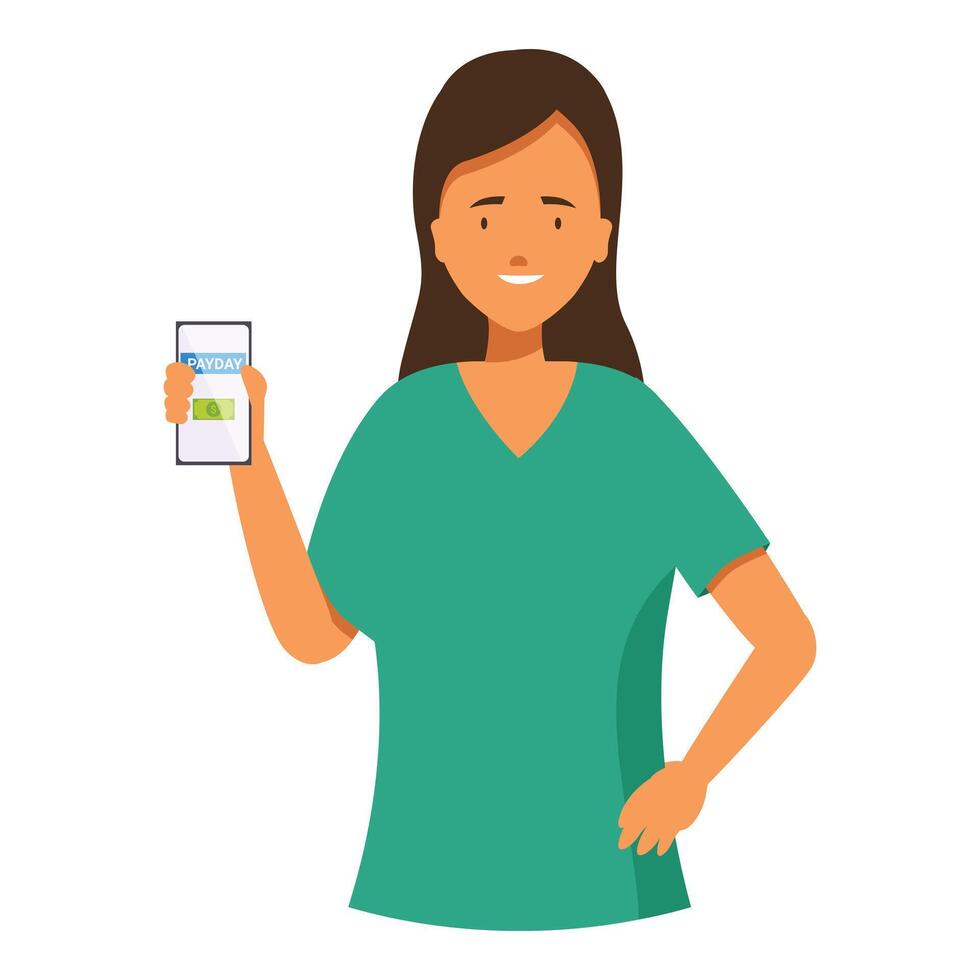 Happy nurse receiving salary using mobile banking app vector