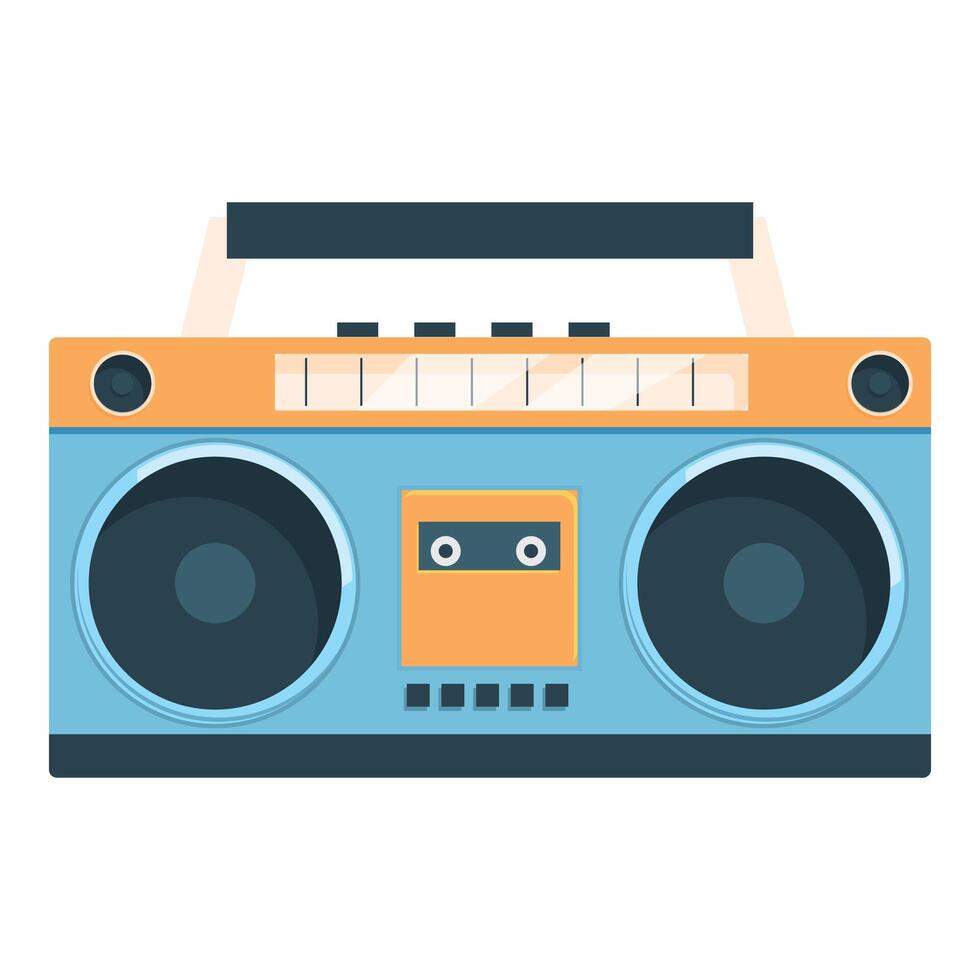 Blue and orange boombox playing music from the eighties vector