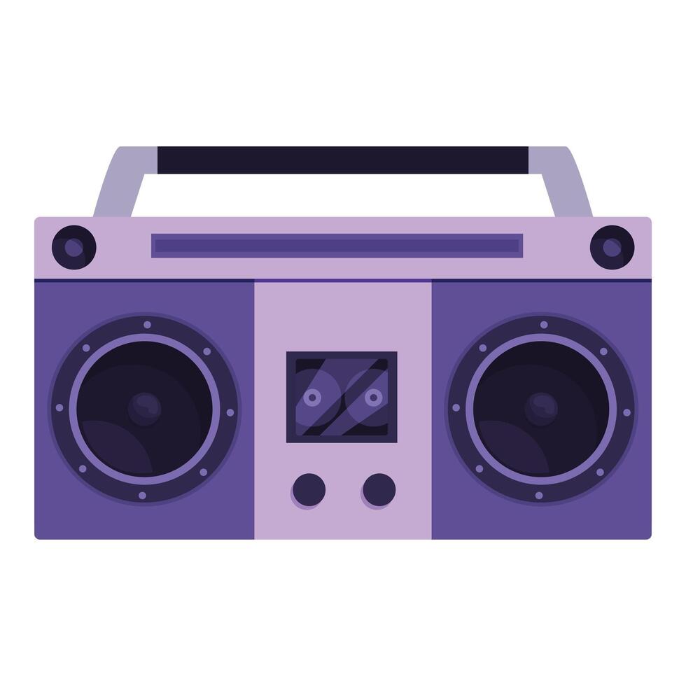 Purple boombox playing music with cassette tape vector