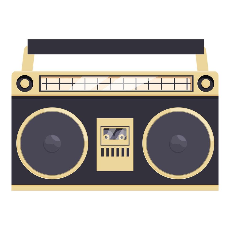 Vintage boombox playing music with gold accents and black handle vector