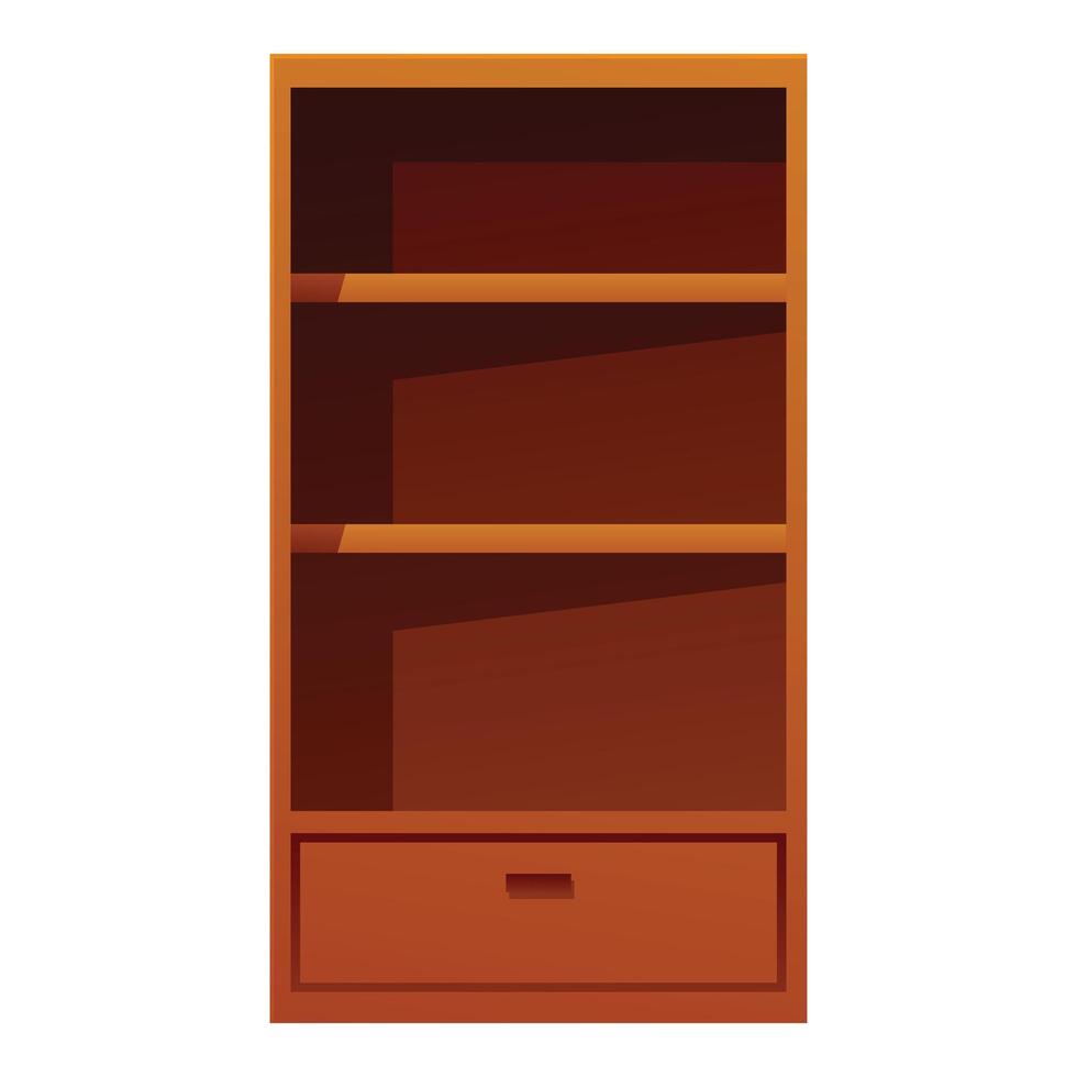 Empty wooden bookcase with drawer standing isolated vector