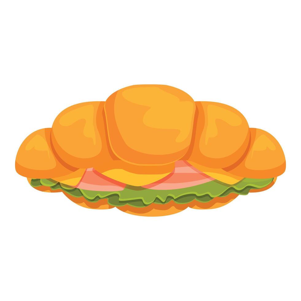 Delicious croissant sandwich filled with ham and cheese on white background vector