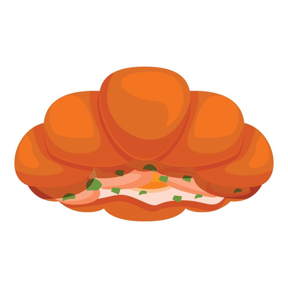Delicious freshly baked croissant filled with ham and eggs for breakfast vector