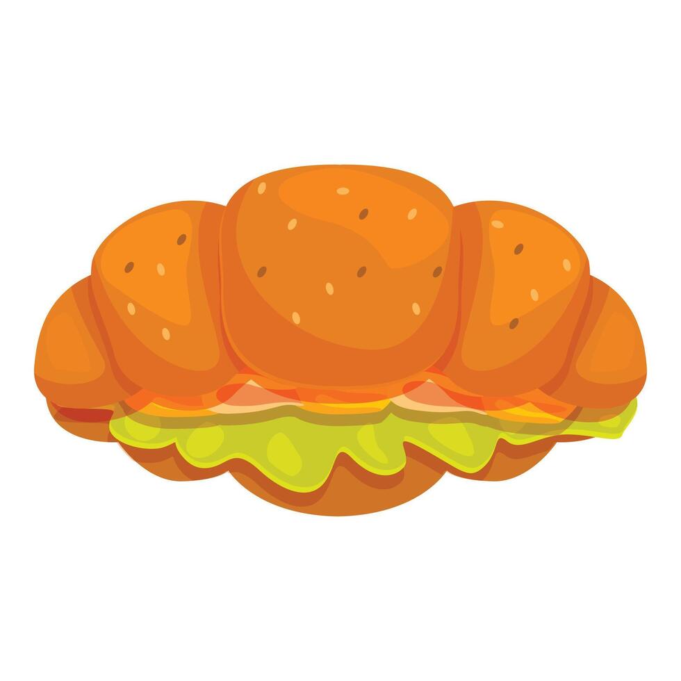 Delicious croissant filled with ham and salad for breakfast vector