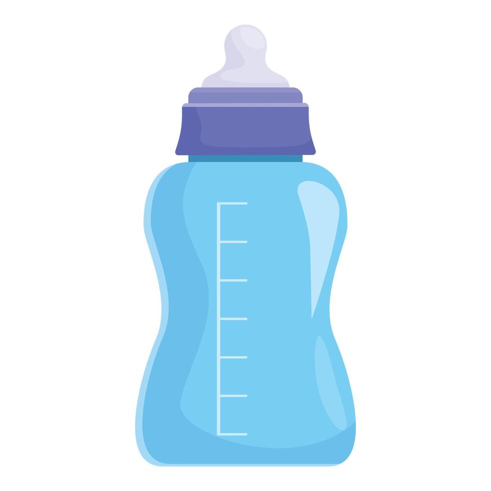 Blue baby bottle with silicone nipple for feeding toddler vector