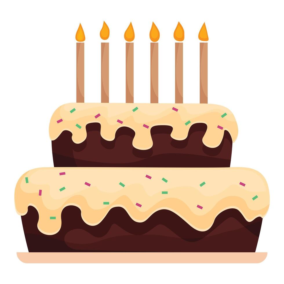 Delicious two tiered birthday cake with lit candles vector