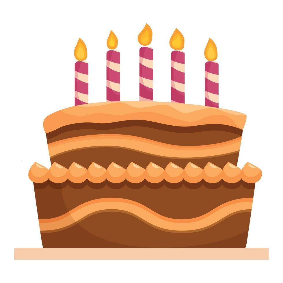 Delicious double layered chocolate birthday cake is standing on the table vector