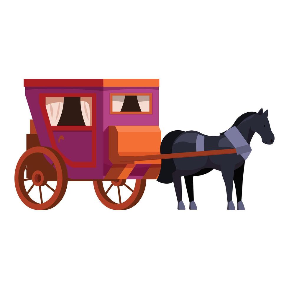 Black horse pulling purple and orange stage coach vector