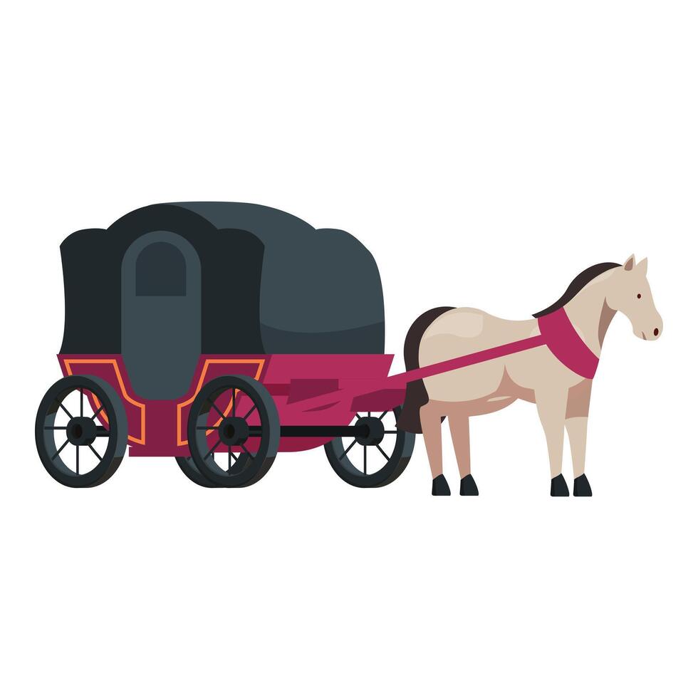 White horse standing next to an empty carriage vector