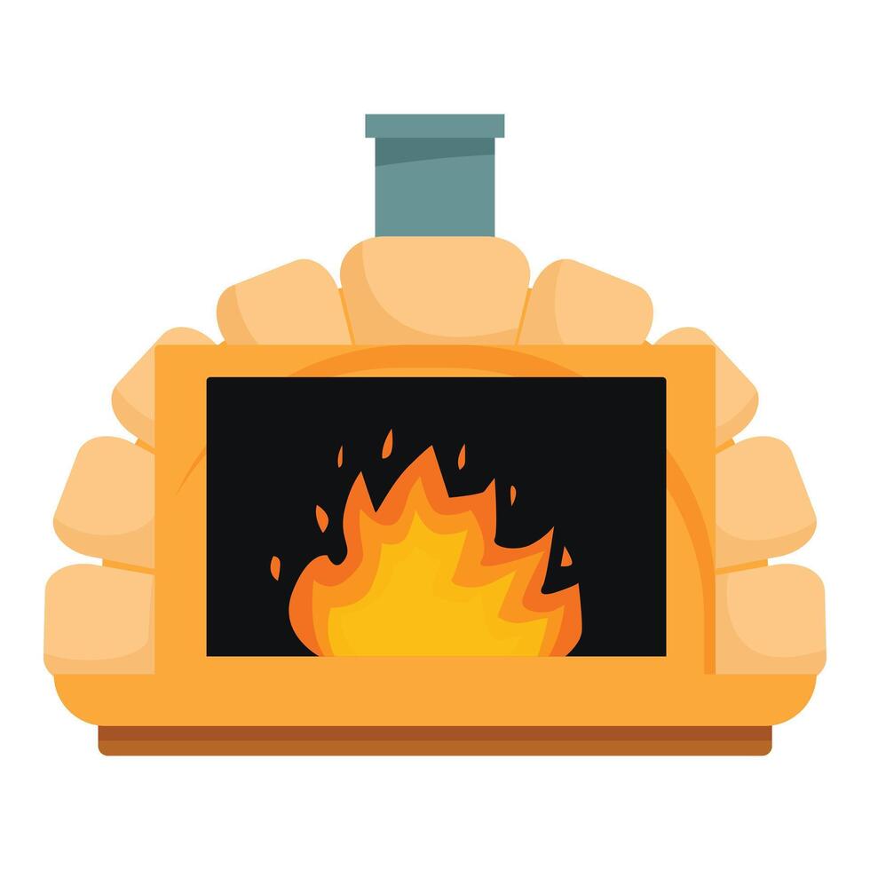 Stone oven burning with firewood creating embers for baking vector