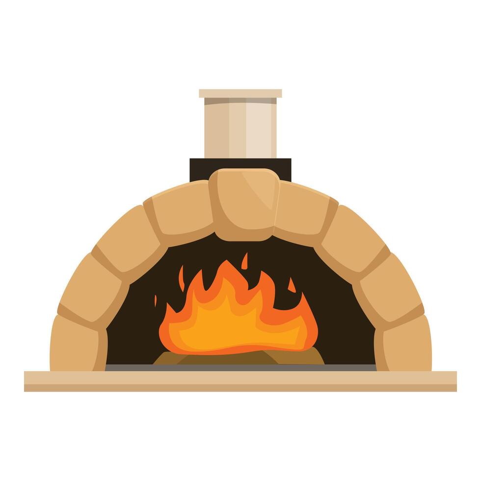 Traditional brick oven burning wood fire for baking pizza vector