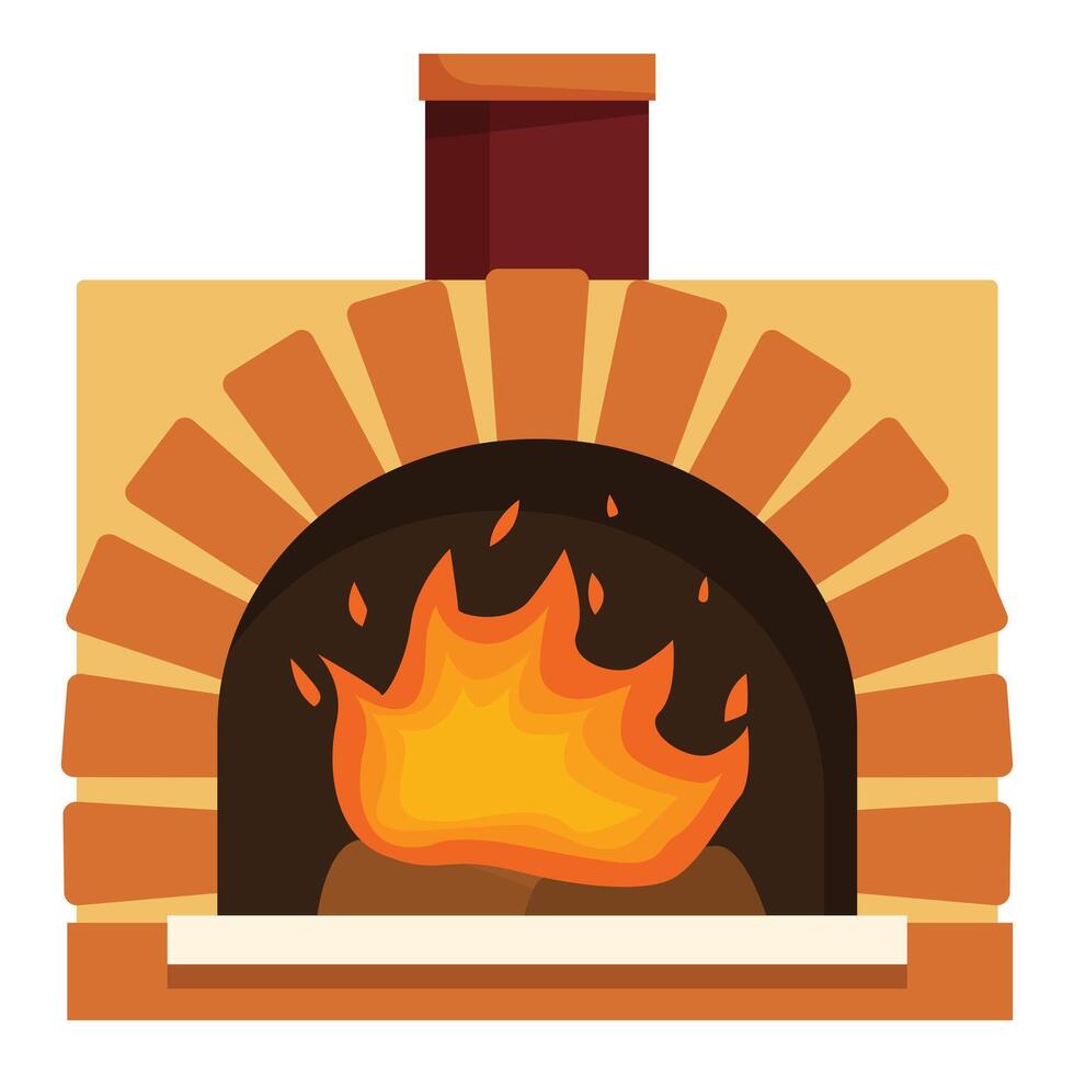 Traditional brick oven burning with bright fire for baking vector