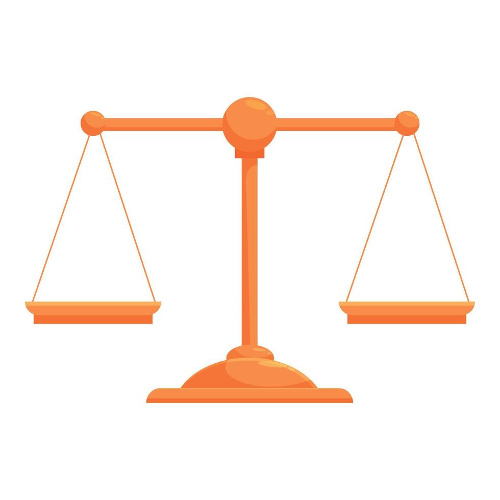 Golden balance scale standing in equilibrium representing justice and law vector