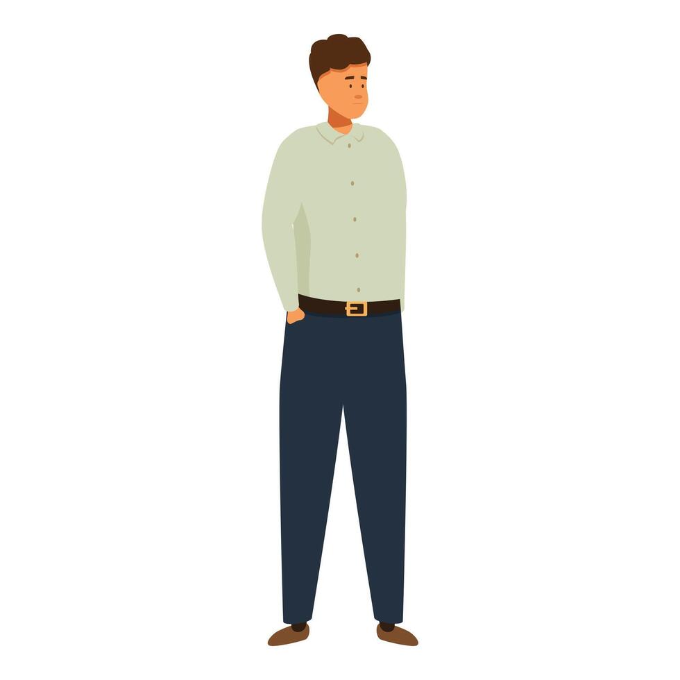 Young man standing with hand in pocket thinking about something vector