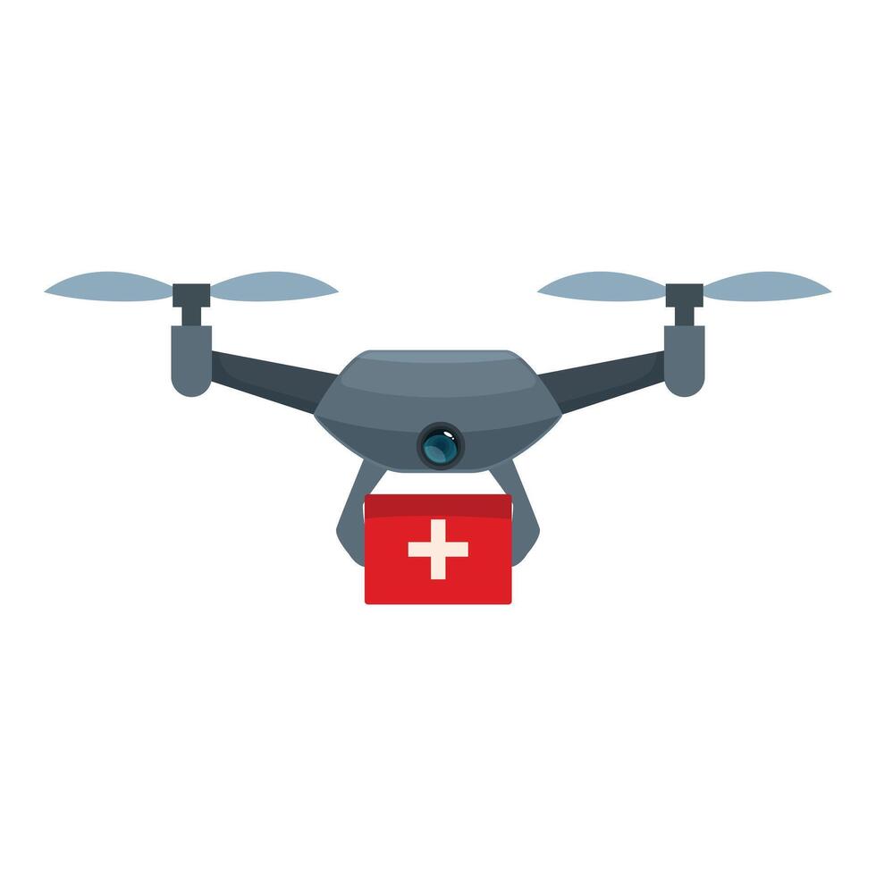 Drone delivering first aid kit for emergency medical assistance vector